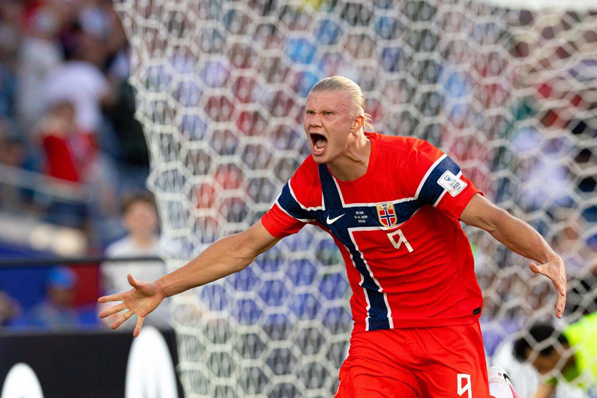 June 16, 2026. 16 Jun 2026 Pictured: June 16, 2026; Foxborough, Massachusetts, USA; Norway forward Erling Haaland (9) celebrates a goal in a FIFA World Cup 2026 Group I match between Iraq and Norway at Boston Stadium. (c) Burt Granofsky/CSM. Photo credit: ZUMAPRESS.com / MEGA TheMegaAgency.com sales@mega.global